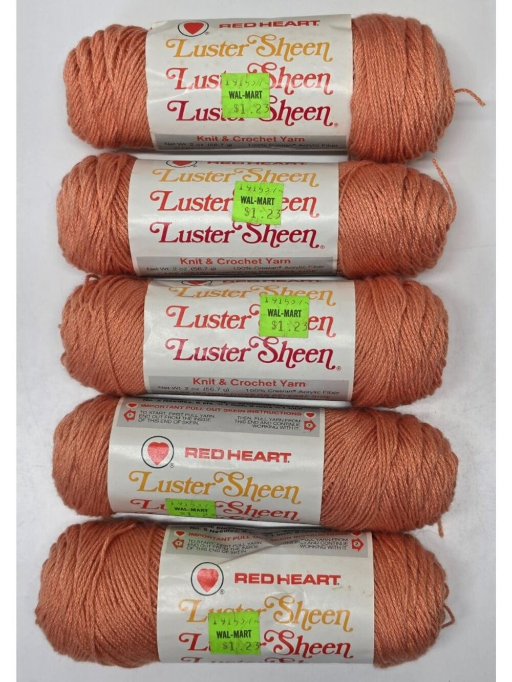 Vintage Red Heart Luster Sheen Yarn 254 Melon 5 Skeins Same Dye Lot NOS